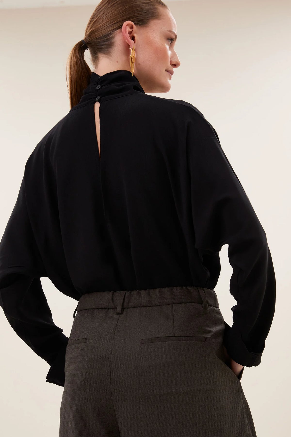 By-Bar Ien Jet Black Viscose Blouse