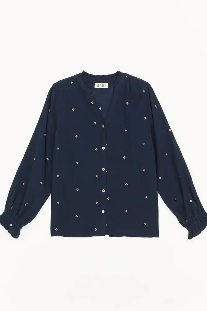 M.A.B.E Lucca Indigo Embroidered Blouse - The Mercantile London