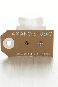 Amano Crystal Flower Black Stud Earrings