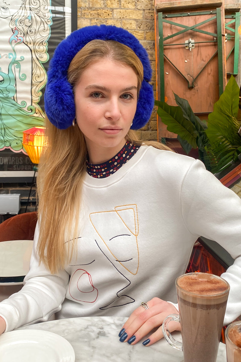 Louche Jan Facetime Embroidered Off-white Sweatshirt - The Mercantile London