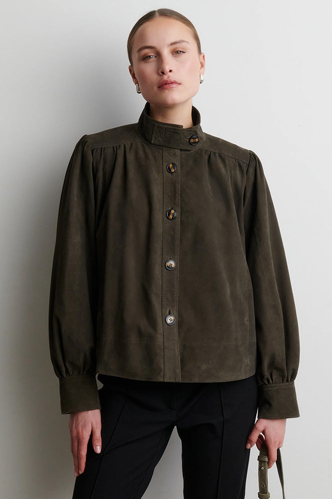 Second Female Zonie Black Olive Suede Jacket