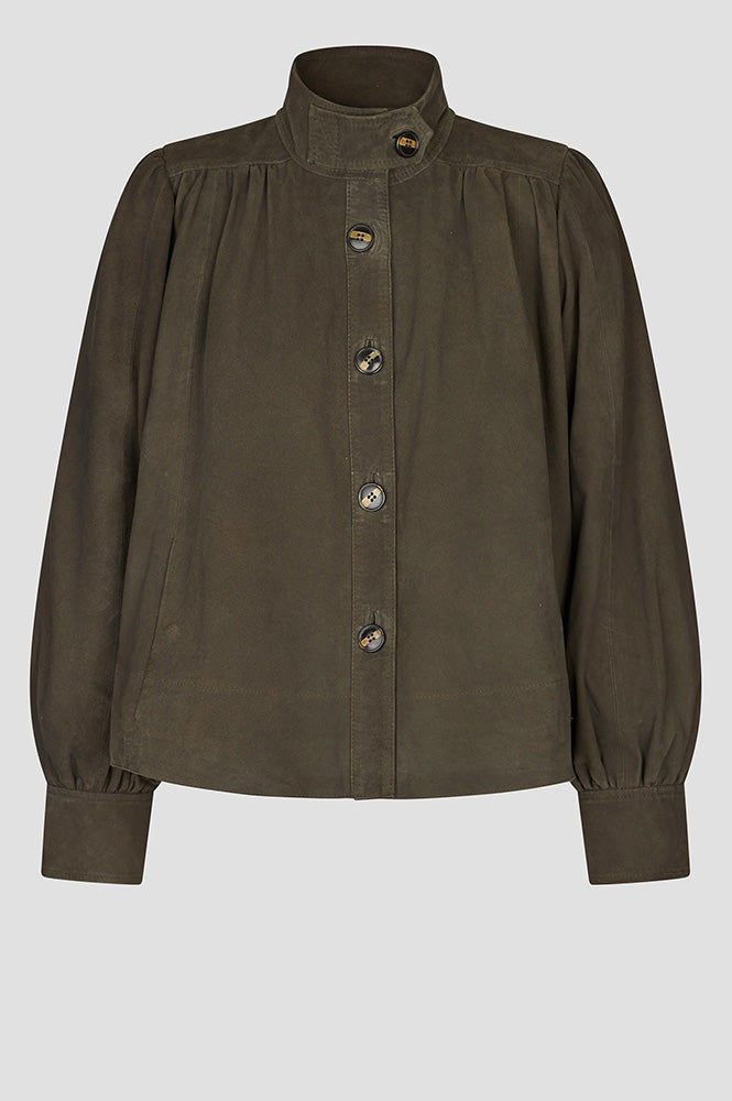 Second Female Zonie Black Olive Suede Jacket