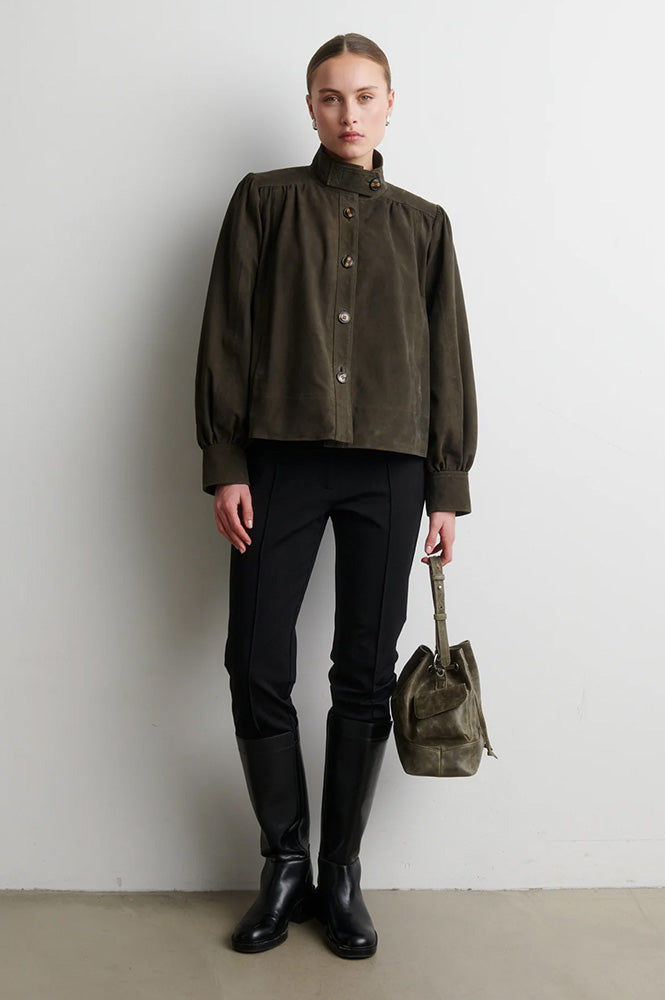 Second Female Zonie Black Olive Suede Jacket
