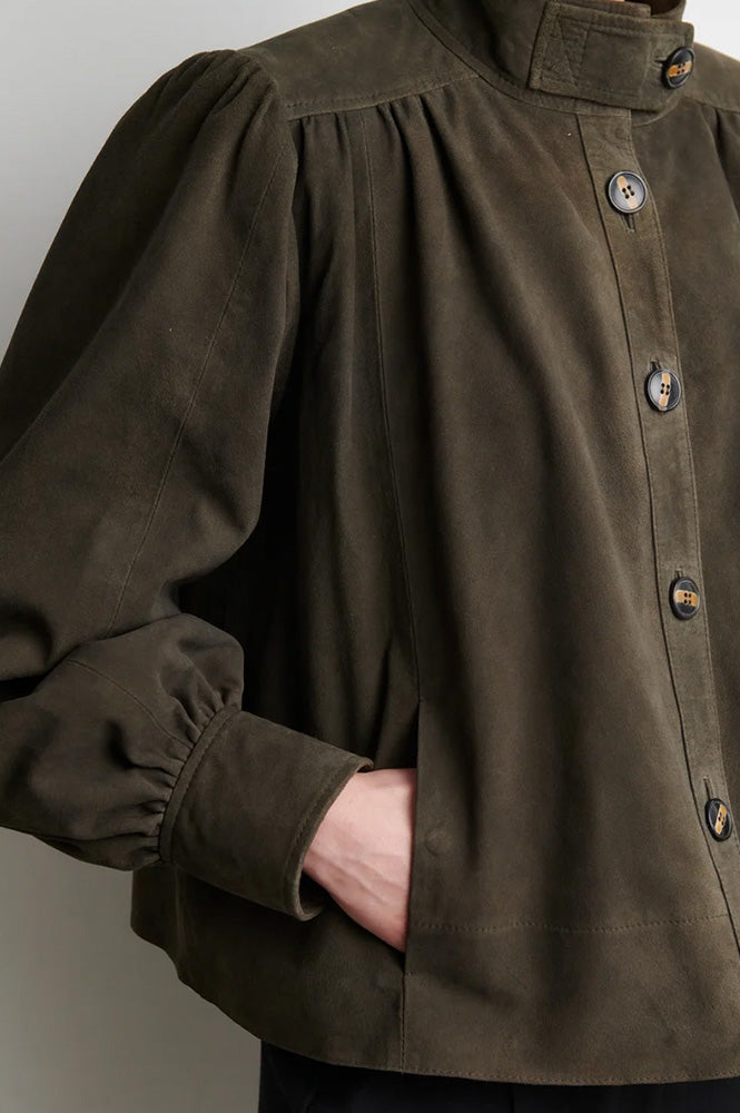 Second Female Zonie Black Olive Suede Jacket