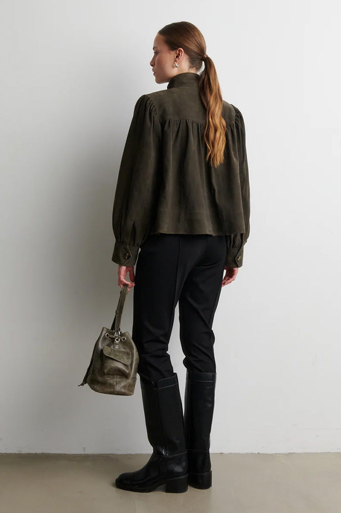 Second Female Zonie Black Olive Suede Jacket