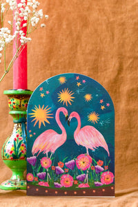 Hutch Cassidy Sunset Flamingo Bell Jar Greetings Card