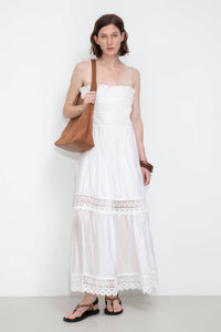 Crochet Lace Panelled Maxi Cami Dress: White / S - The Mercantile London