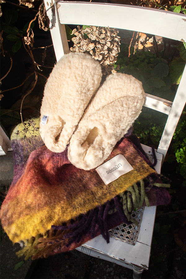 YOKO Wool Beige Natural Slippers - The Mercantile London