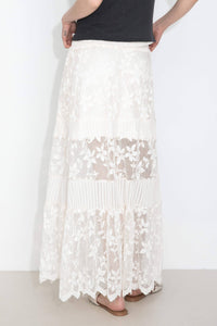 Textured Floral Print Lace Panel Skirt: FloralWhite / UN - The Mercantile London