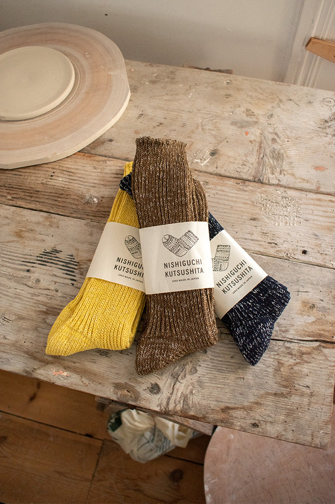 Nishiguchi Kutsushita Boston Ribbed Khaki Socks - The Mercantile London