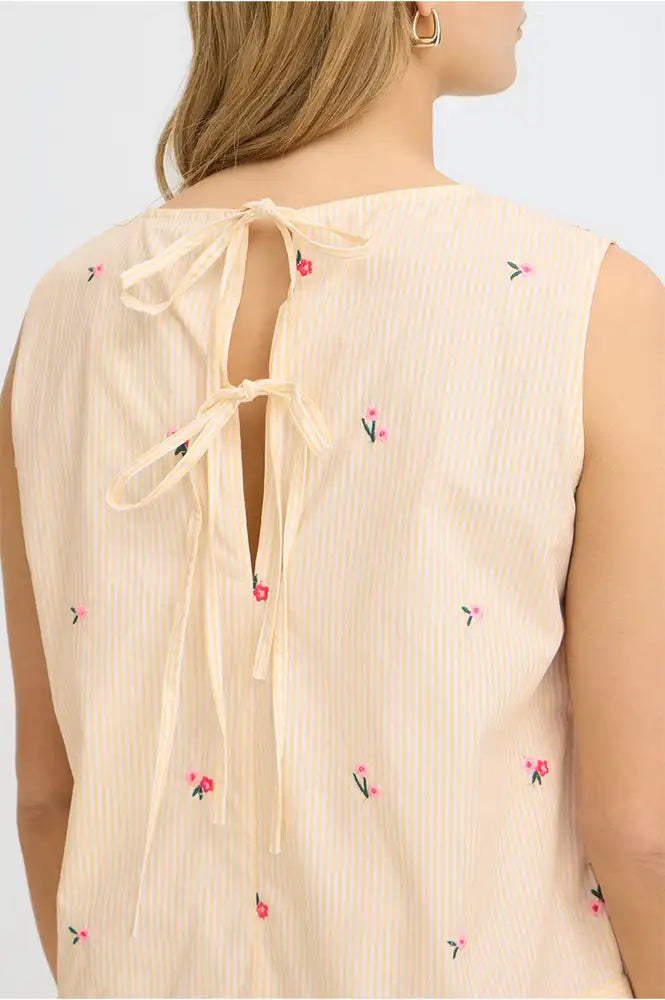 Fransa Bernie Yellow White Stripe Floral Top - The Mercantile London