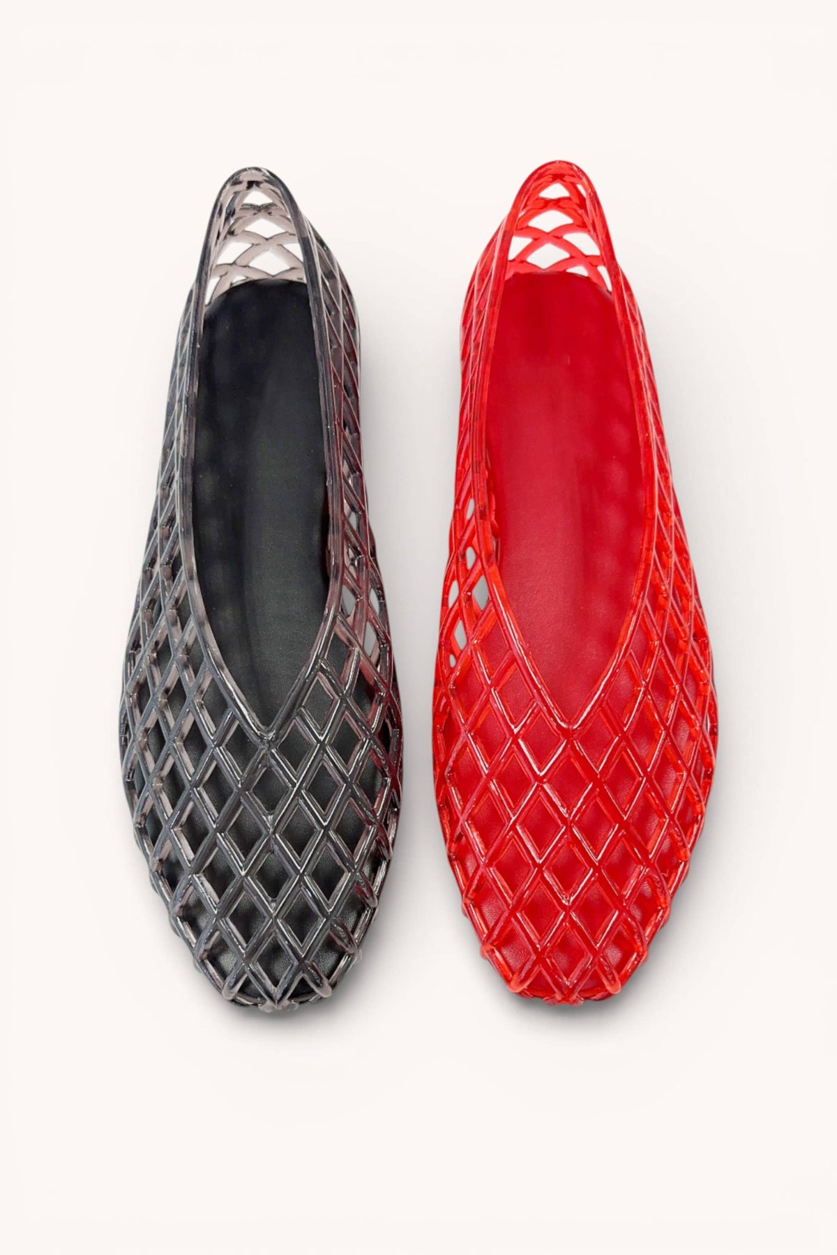 ASHLEY-1 BREATHABLE MESH SOFT PVC JELLY SLIP ON FLATS: RED / A18 - The Mercantile London