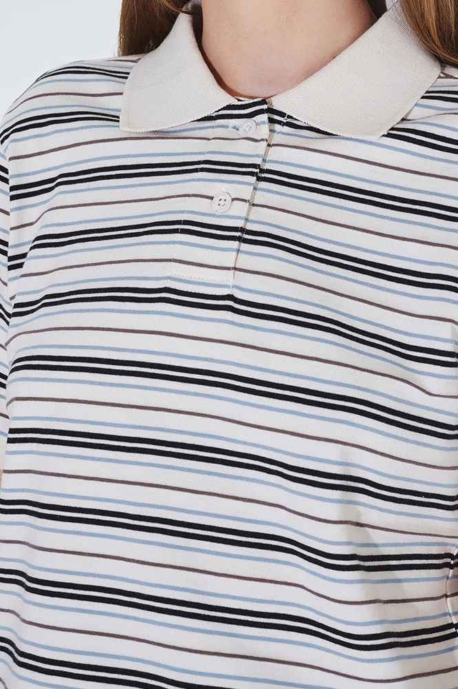 Dr Denim Jade Polo Ecru Stripe - The Mercantile London