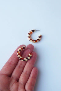 Custom Made Honey Checker Hoop Earrings - The Mercantile London
