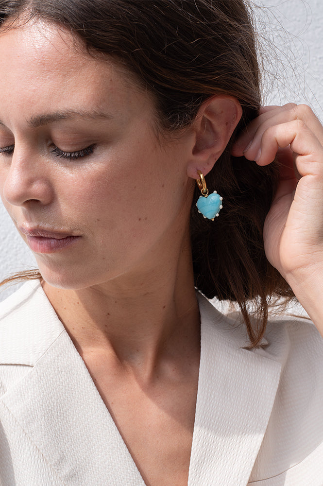 Sandralexandra Milagros Blue Heart & Ivory Dots Single Earring - The Mercantile London