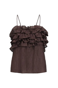 Object Lyne Seal Brown Ruffled Top - The Mercantile London