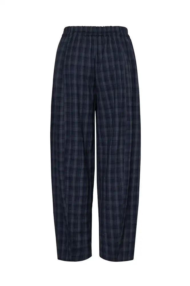 ICHI Trine Total Eclipse Navy Check Trousers - The Mercantile London