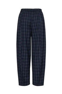 ICHI Trine Total Eclipse Navy Check Trousers - The Mercantile London