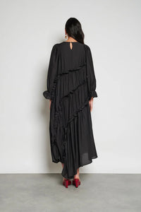 Ghospell Hestia Tiered Black Midi Dress