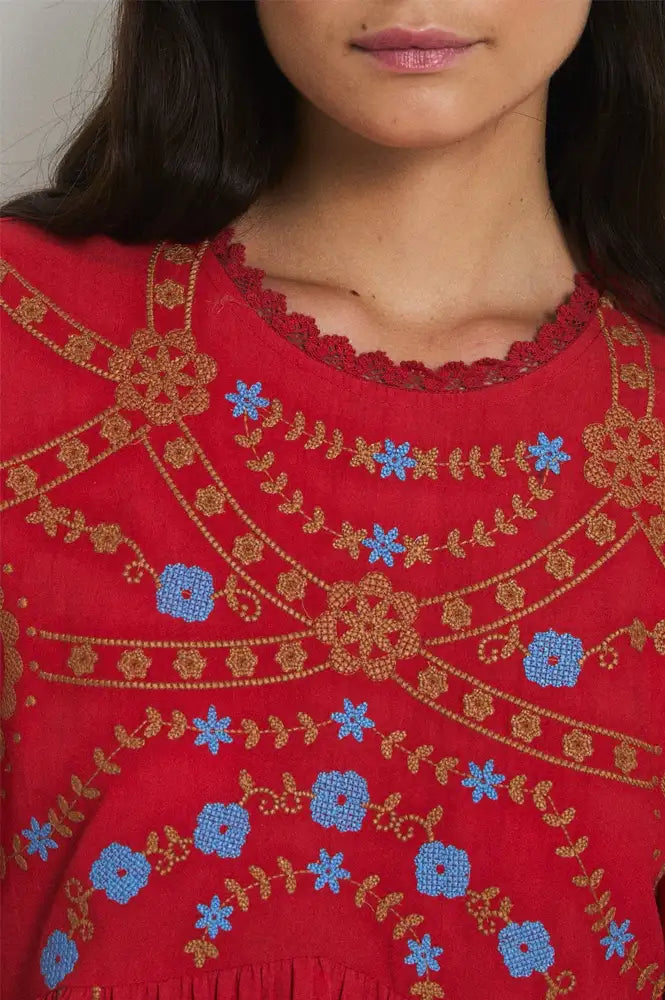 Sophie + Lucie Poppy Red Embroidered Dress - The Mercantile London