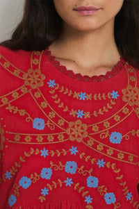 Sophie + Lucie Poppy Red Embroidered Dress - The Mercantile London