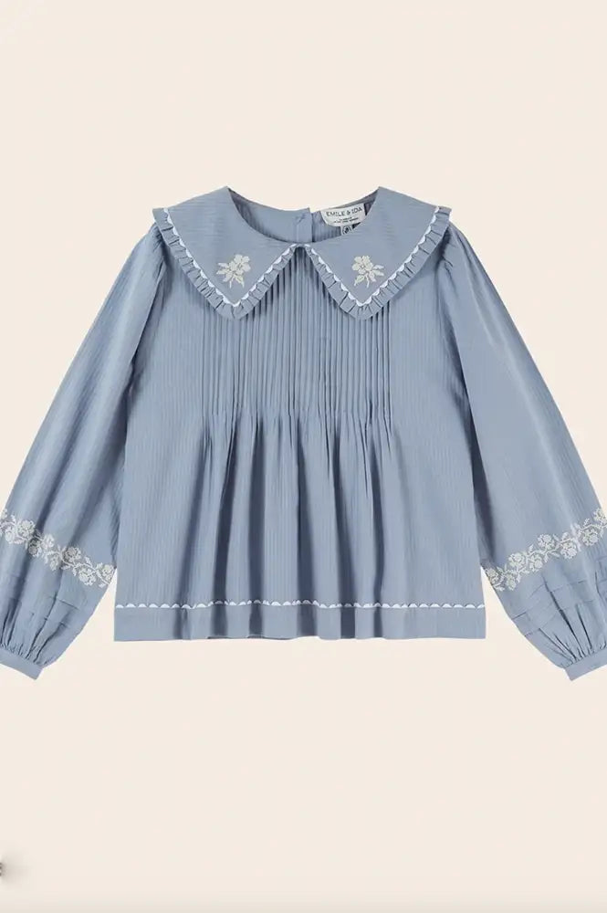 Emile Et Ida Elena Lac Blue Embroidered Blouse