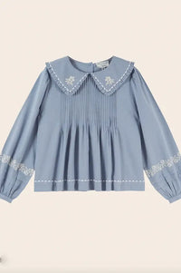 Emile Et Ida Elena Lac Blue Embroidered Blouse