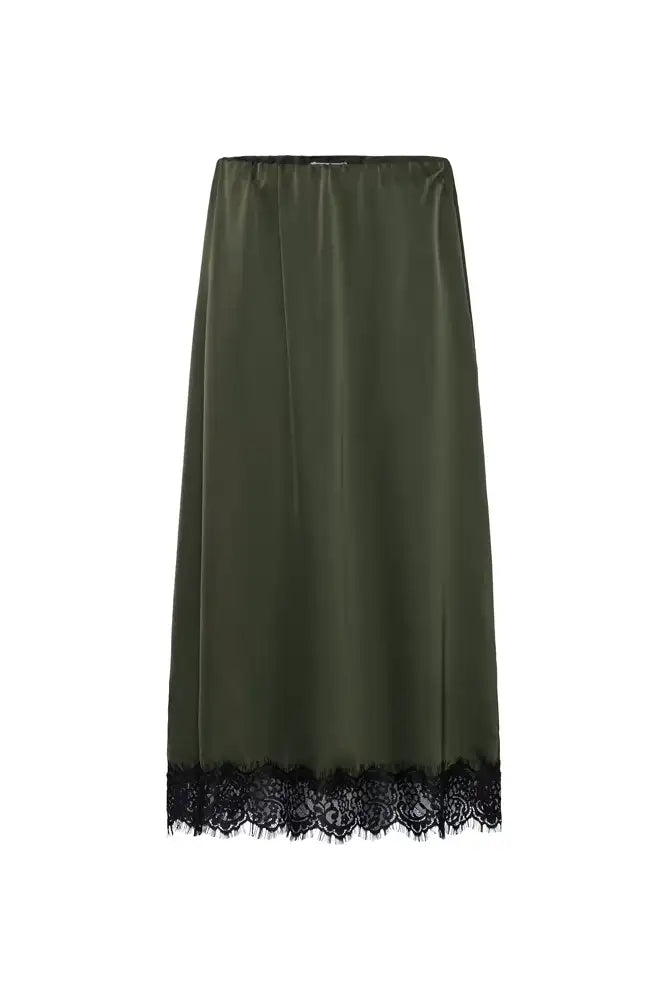 ICHI Laccie Forest Night Lace Edged Skirt - The Mercantile London