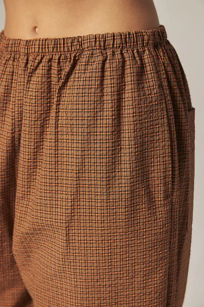 Amente Brown & Orange Checkered Drawstring Trousers - The Mercantile London