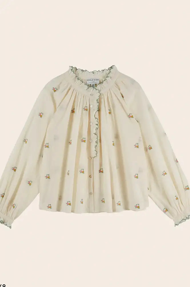 Emile Et Ida Elyana Vintage Floral Embroidered Ecru Blouse