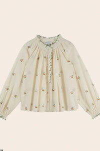 Emile Et Ida Elyana Vintage Floral Embroidered Ecru Blouse