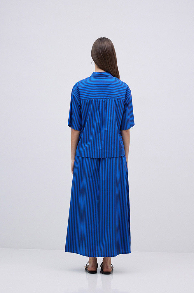 Yerse Bubble Striped Azure and Navy Shirt - The Mercantile London