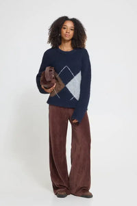 ICHI Bayana Total Eclipse Argyle Jumper