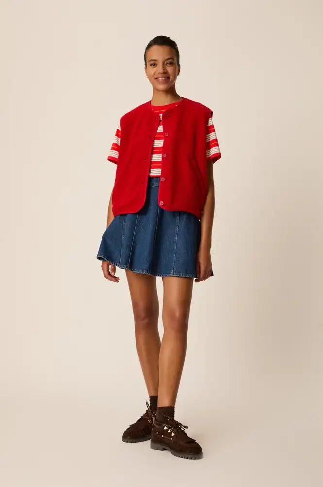 Des Petits Hauts Zlata Red Sleeveless Jacket