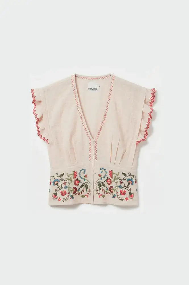 Indi & Cold Stone Cross Stitch Embroidered Top