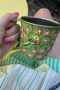 Namaste Sanasar Green Hand Painted Enamel Mug