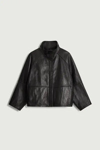 Soeur Gamma Black Glazed Leather Raglan Jacket