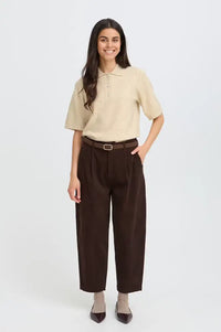 Fransa Suzette Oatmeal Melange Knitted Polo Top