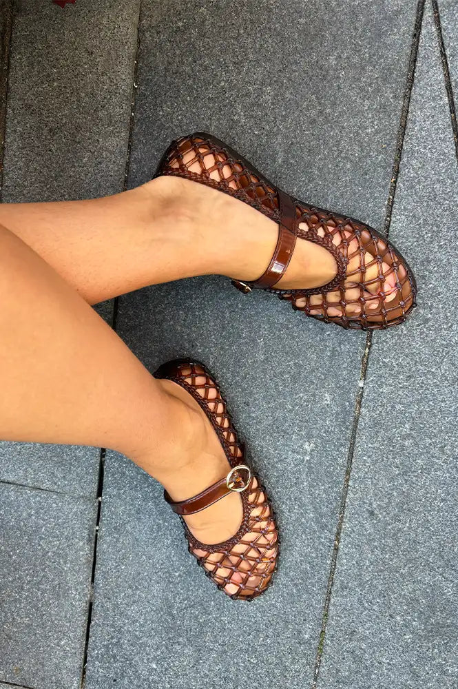 Ansla Brown Woven Mary Jane Flats