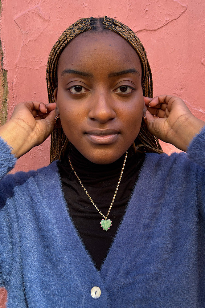 Sandralexandra Milagros Jade & Pink Dot Heart & Link Chain Necklace - The Mercantile London