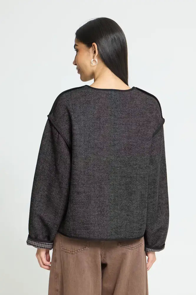 ICHI Frava Black Herringbone Scarf Detail Jacket