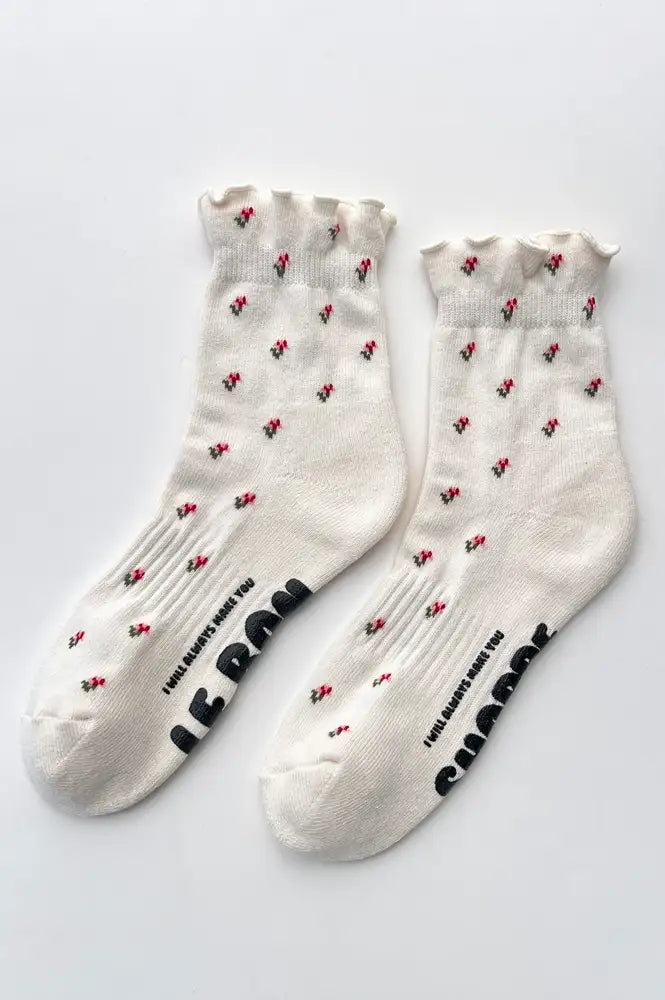 Le Bon Shoppe Cream Petal Ruffle Hugger Socks