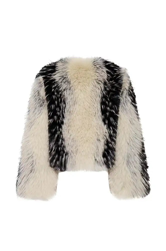 ICHI Flaxa Spotted Nature Faux Fur Jacket