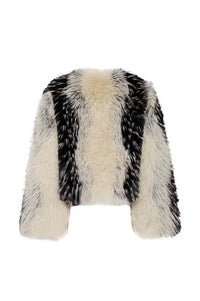 ICHI Flaxa Spotted Nature Faux Fur Jacket