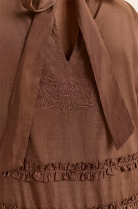 Damson Madder Reed Sheer Chocolate Drop Waist Ruffle Midi Dress