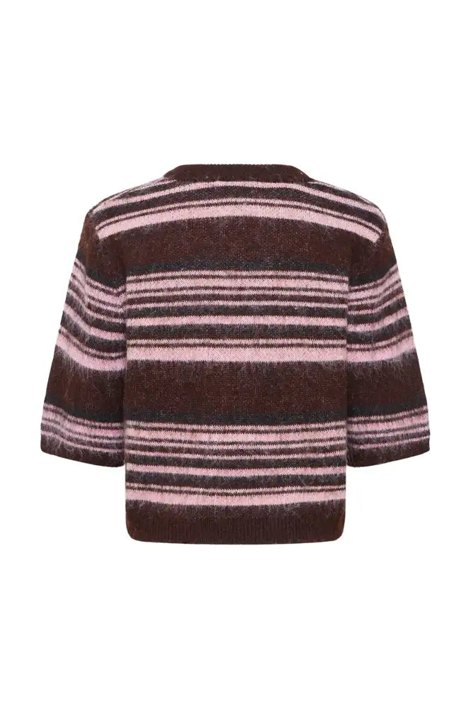 ICHI Allo Fudge And Pink Striped Knit - The Mercantile London