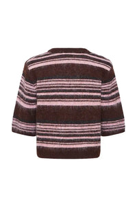 ICHI Allo Fudge And Pink Striped Knit - The Mercantile London