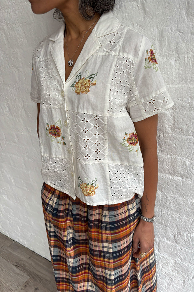 Indi & Cold White Cross-Stitch Patch Shirt - The Mercantile London
