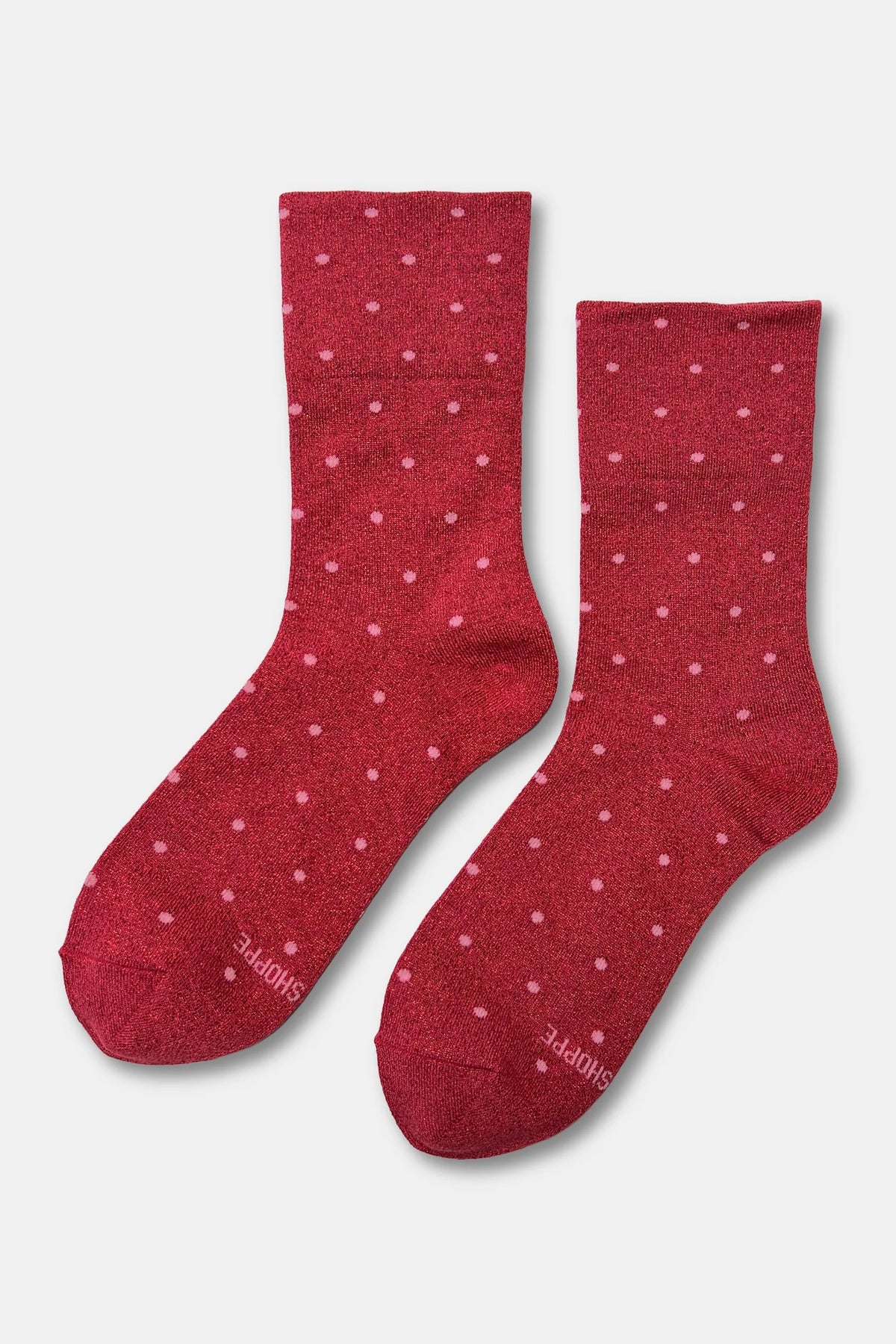 Le Bon Shoppe Lurex Patterned Red & Pink Polka Dot Sneaker Socks