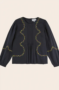 Emile Et Ida Estelle Charcoal Embroidered Blouse